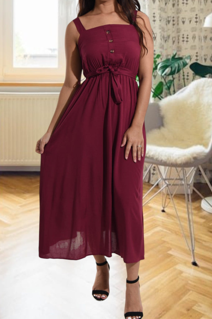 Ladies Midi Maroon Tie Dress - StylePhase SA