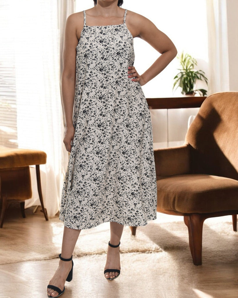 Ladies Midi Pocket Dress - Black And Cream Floral - StylePhase SA