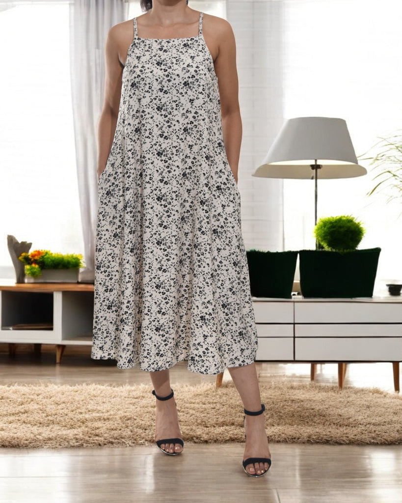 Ladies Midi Pocket Dress - Black And Cream Floral - StylePhase SA