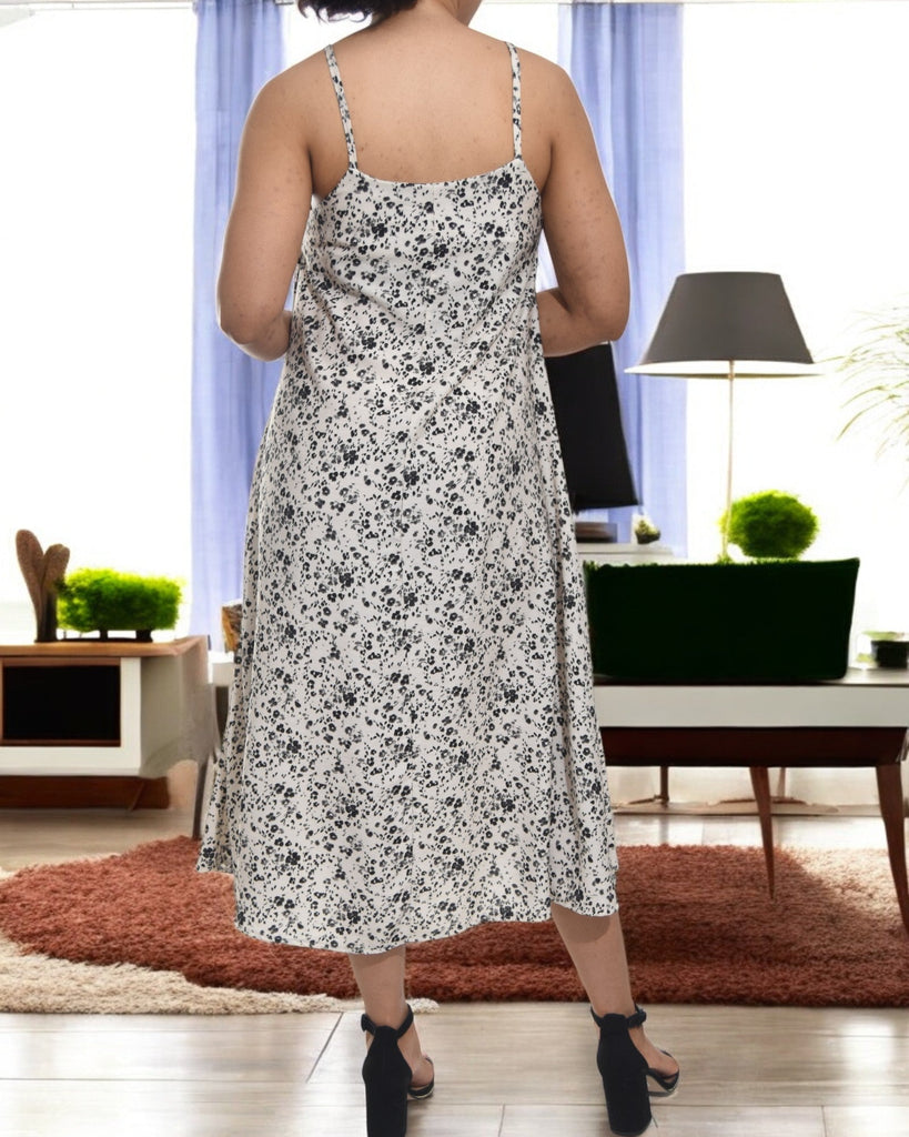 Ladies Midi Pocket Dress - Black And Cream Floral - StylePhase SA