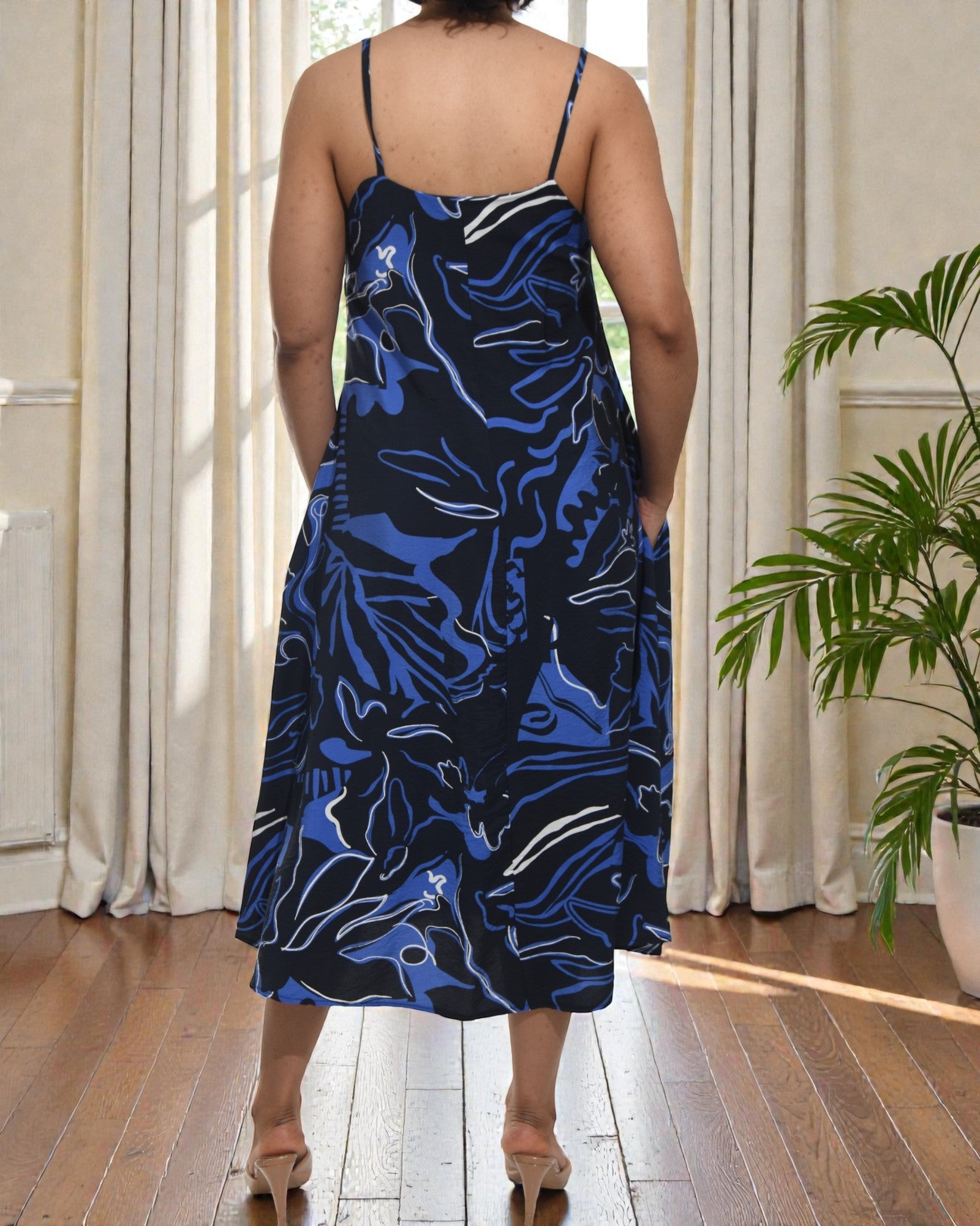 Ladies Midi Pocket Dress - Blue Floral - StylePhase SA