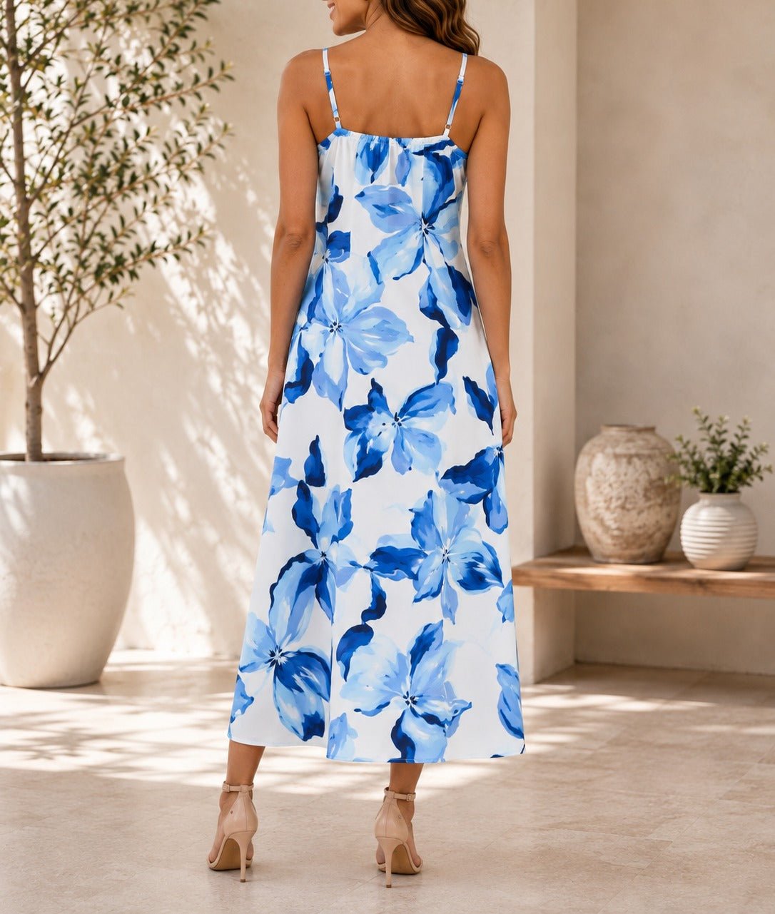 Ladies Midi Pocket Dress -Blue Flowers - StylePhase SA