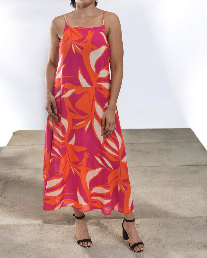 Ladies Midi Pocket Dress - Cerise Floral - StylePhase SA