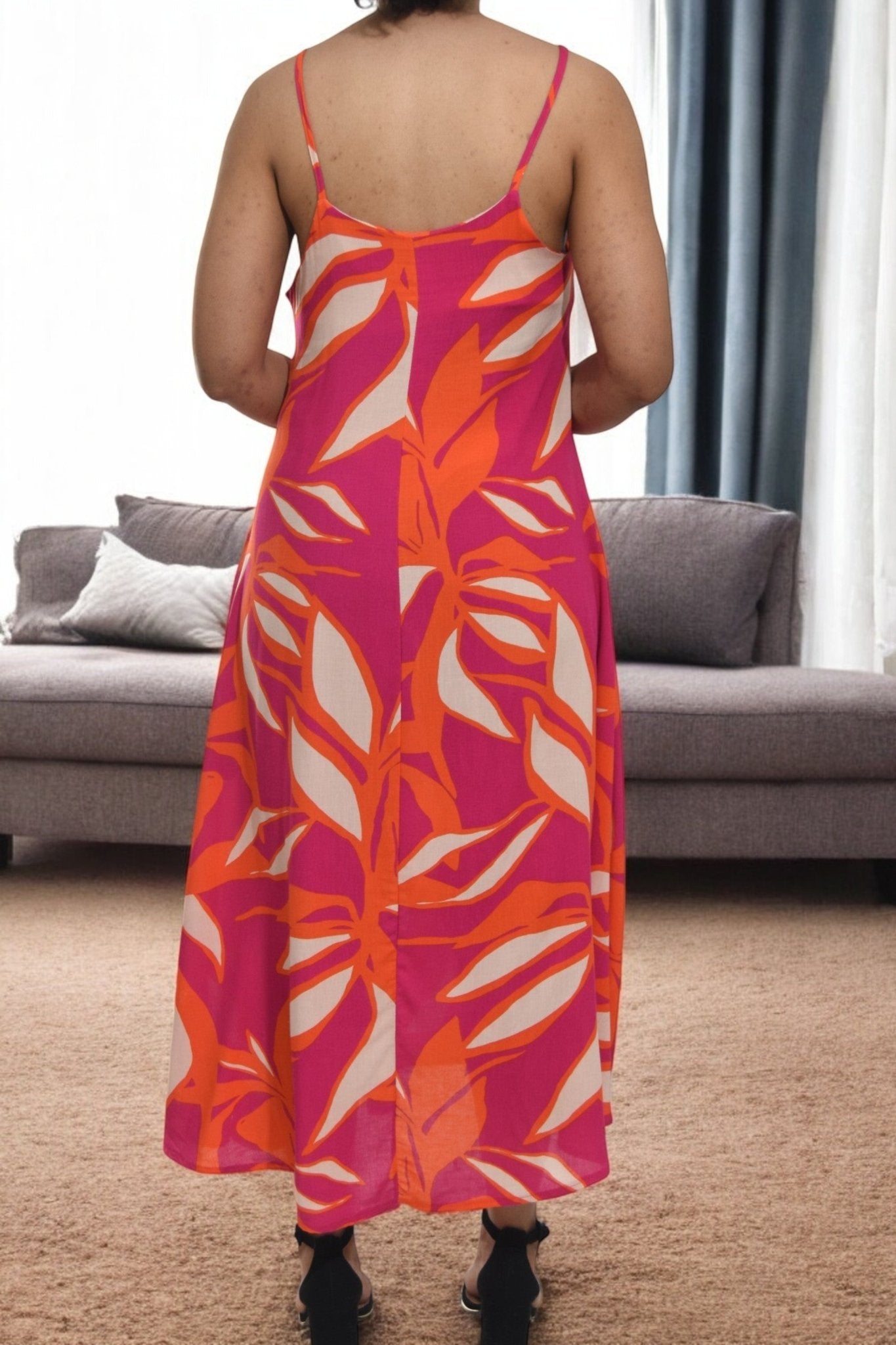 Ladies Midi Pocket Dress - Cerise Floral - StylePhase SA