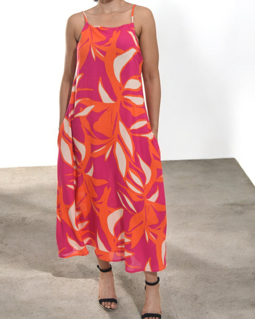 Ladies Midi Pocket Dress - Cerise Floral - StylePhase SA