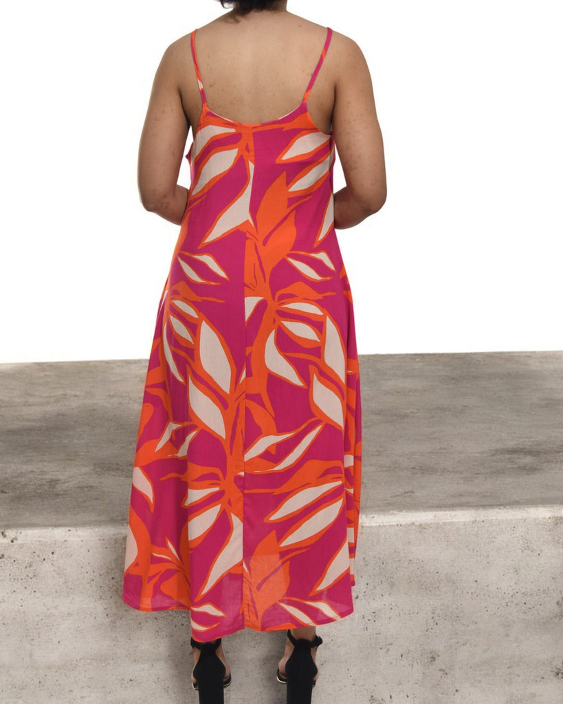 Ladies Midi Pocket Dress - Cerise Floral - StylePhase SA