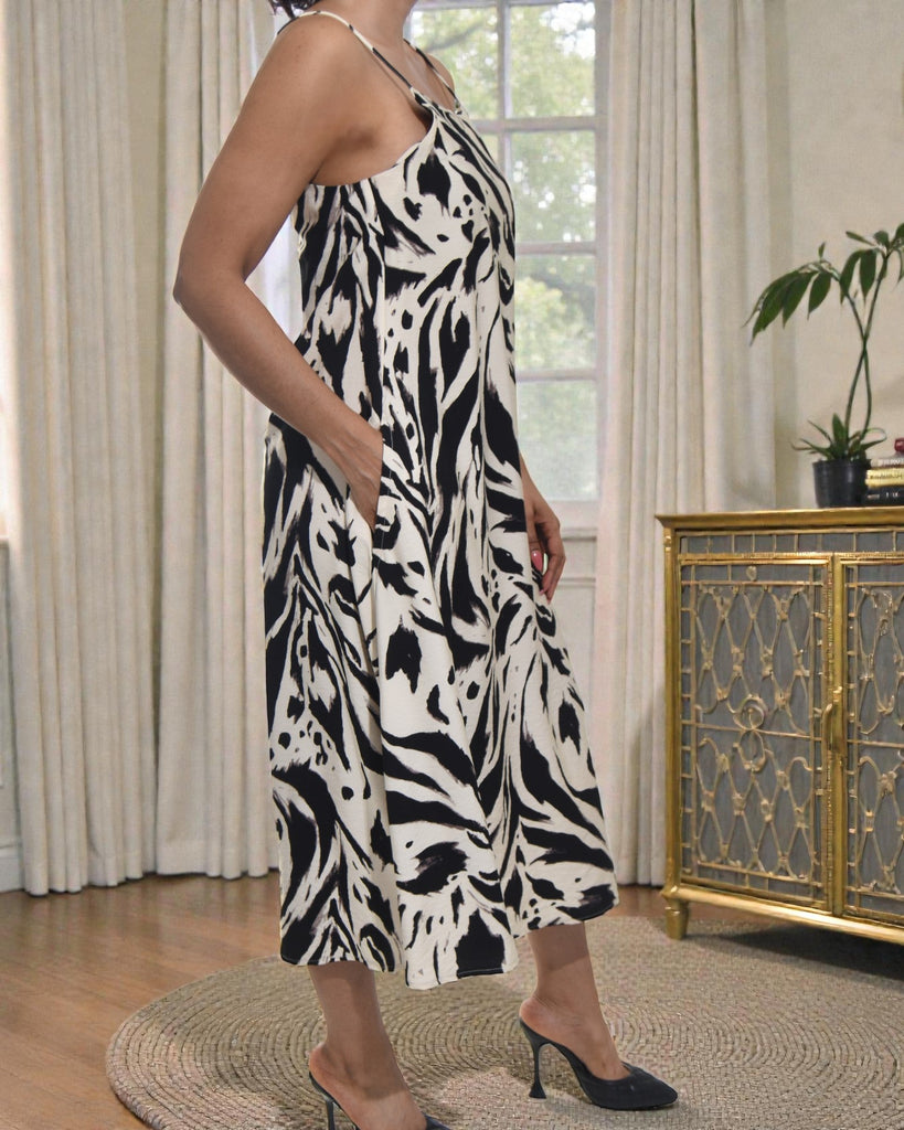 Ladies Midi Pocket Dress - Cream Pattern - StylePhase SA