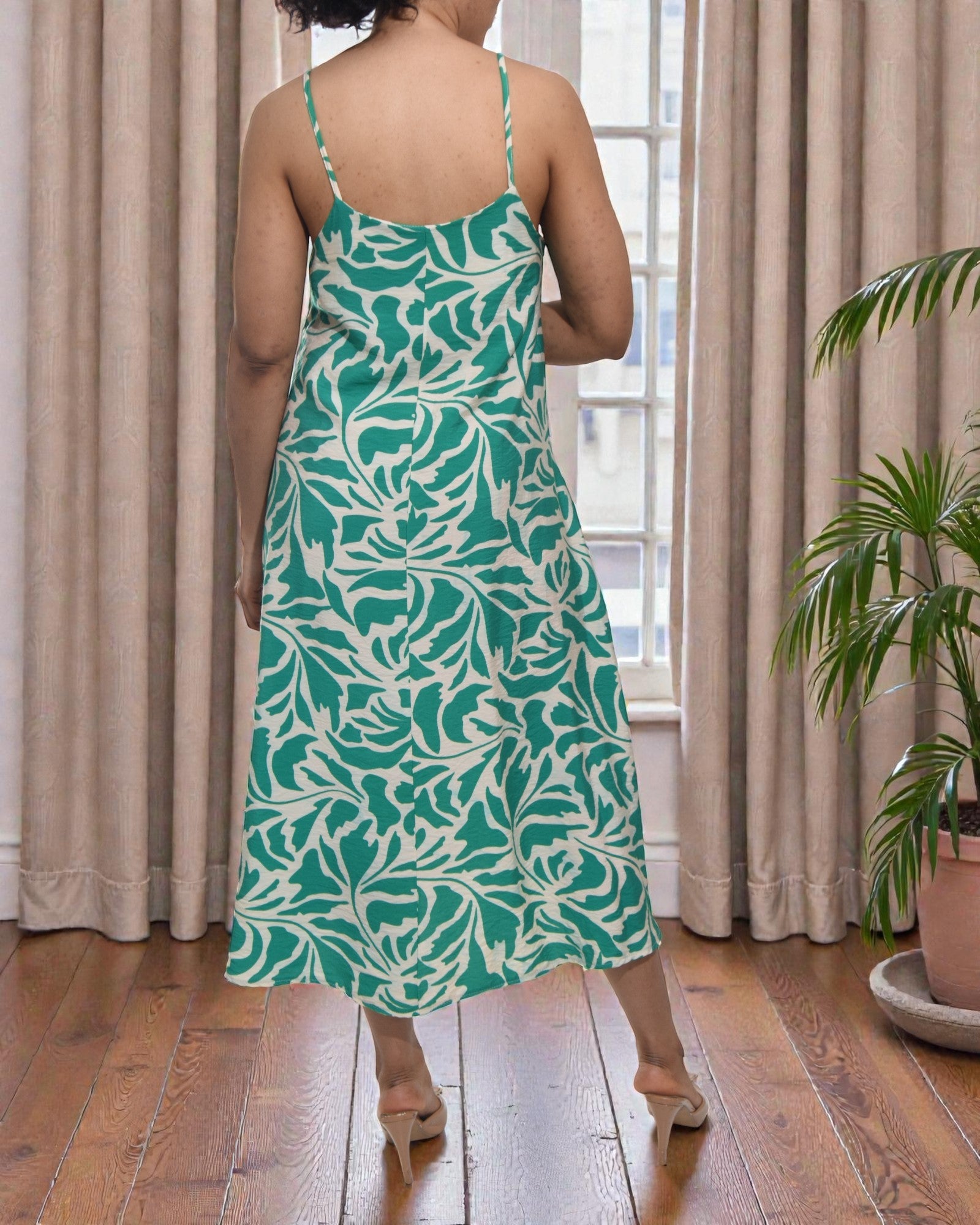 Ladies Midi Pocket Dress - Green And Cream - StylePhase SA