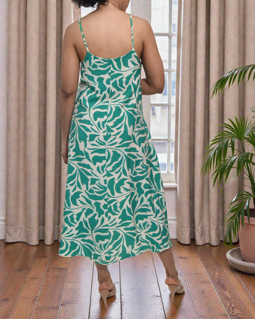 Ladies Midi Pocket Dress - Green And Cream - StylePhase SA