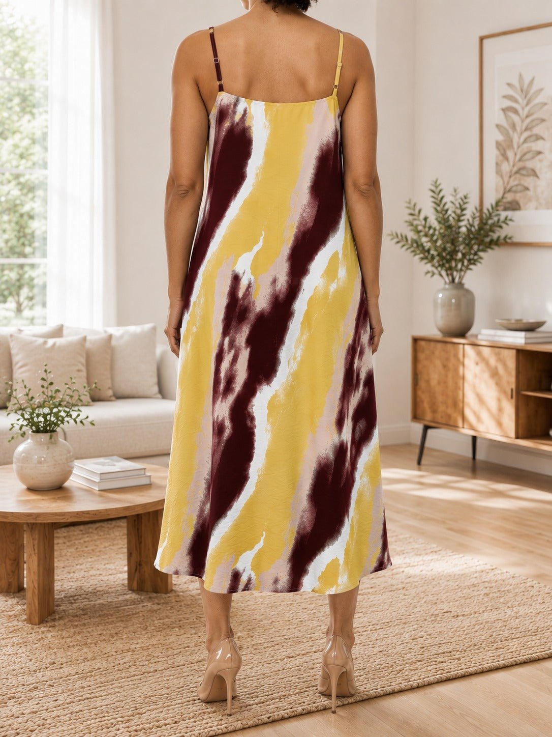 Ladies Midi Pocket Dress - Mustard And Maroon - StylePhase SA