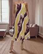 Ladies Midi Pocket Dress - Mustard And Maroon - StylePhase SA