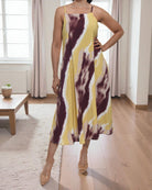 Ladies Midi Pocket Dress - Mustard And Maroon - StylePhase SA