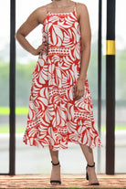 Ladies Midi Pocket Dress - Orange And White Floral - StylePhase SA