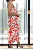 Ladies Midi Pocket Dress - Orange And White Floral - StylePhase SA