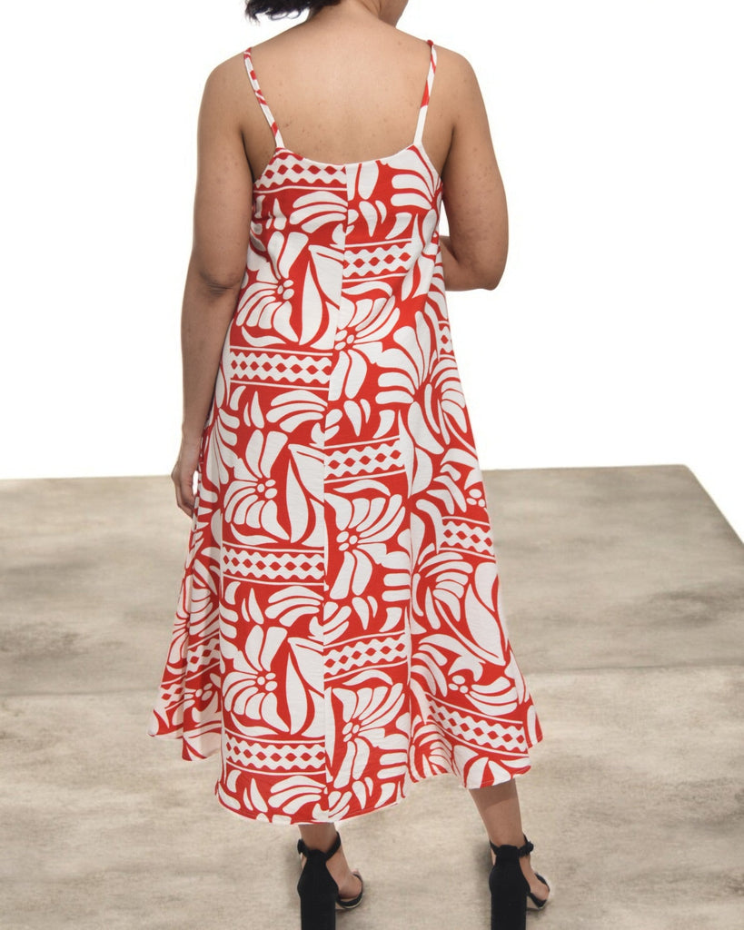 Ladies Midi Pocket Dress - Orange And White Floral - StylePhase SA