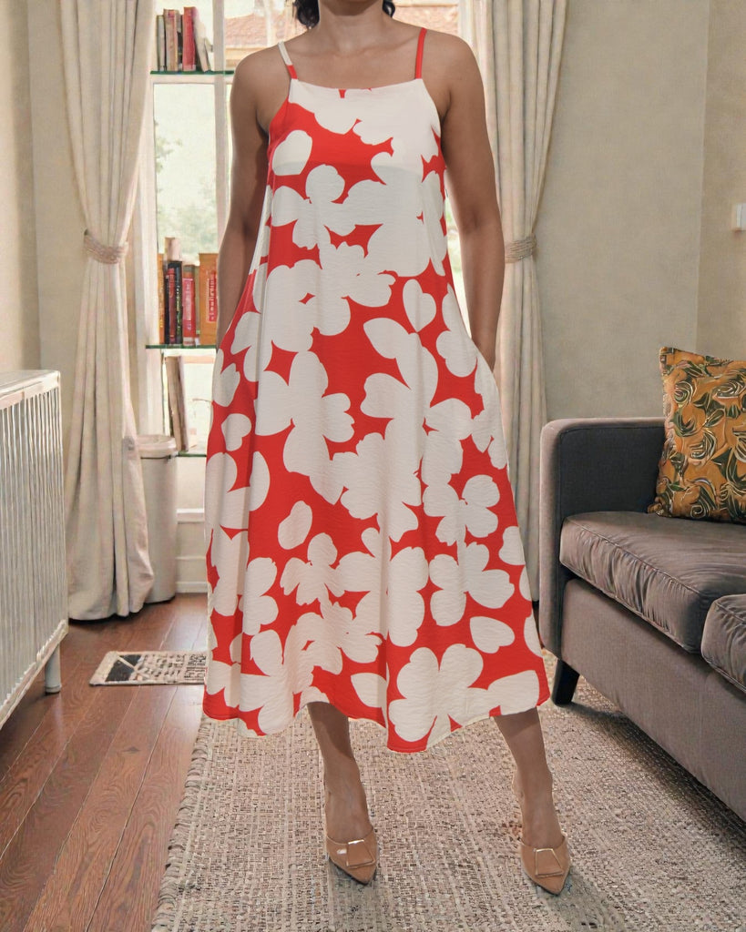 Ladies Midi Pocket Dress - Orange Floral - StylePhase SA