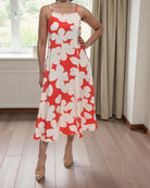Ladies Midi Pocket Dress - Orange Floral - StylePhase SA
