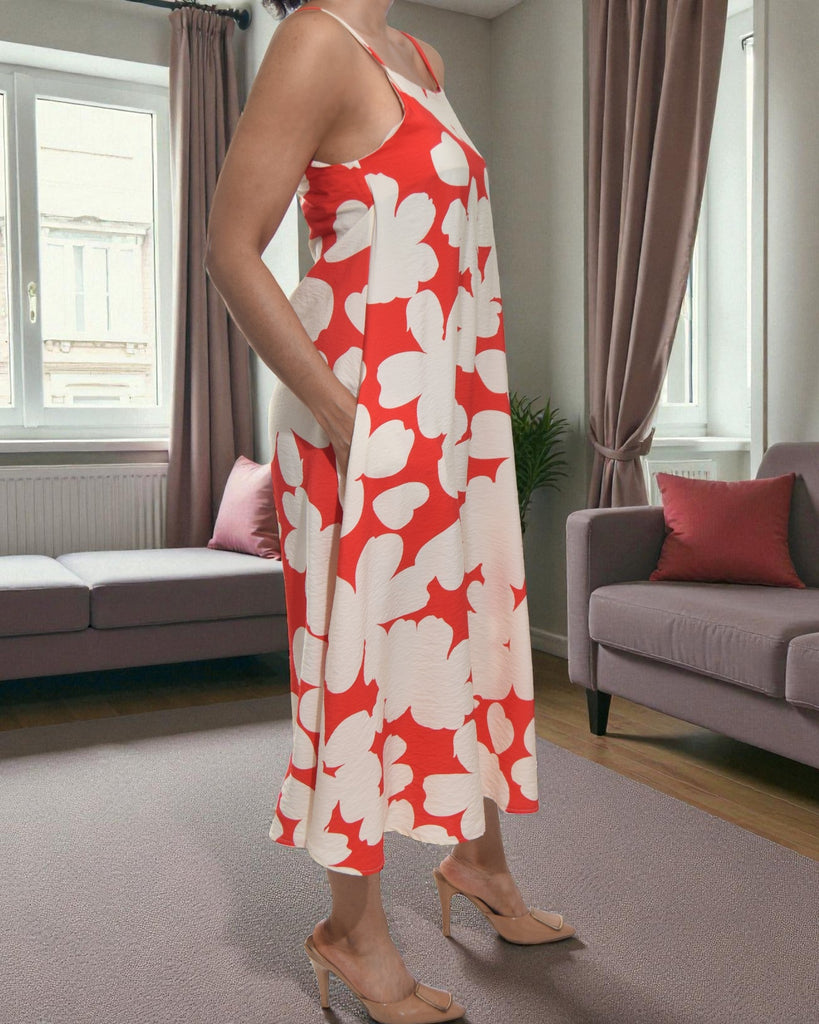 Ladies Midi Pocket Dress - Orange Floral - StylePhase SA