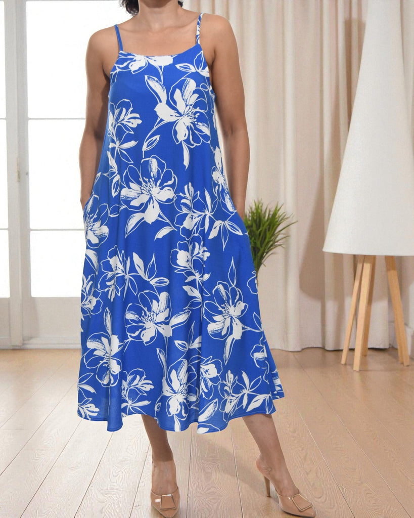 Ladies Midi Pocket Dress - Royal Floral - StylePhase SA