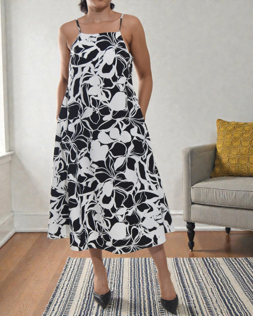 Ladies Midi Pocket Dress - White Floral - StylePhase SA