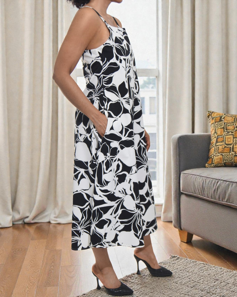 Ladies Midi Pocket Dress - White Floral - StylePhase SA