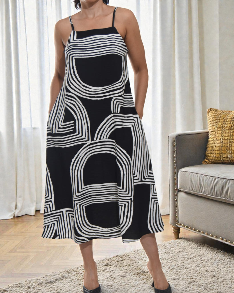 Ladies Midi Pocket Dress - White Pattern - StylePhase SA