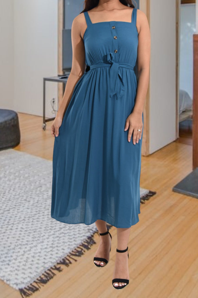 Ladies Midi Teal Tie Dress - StylePhase SA