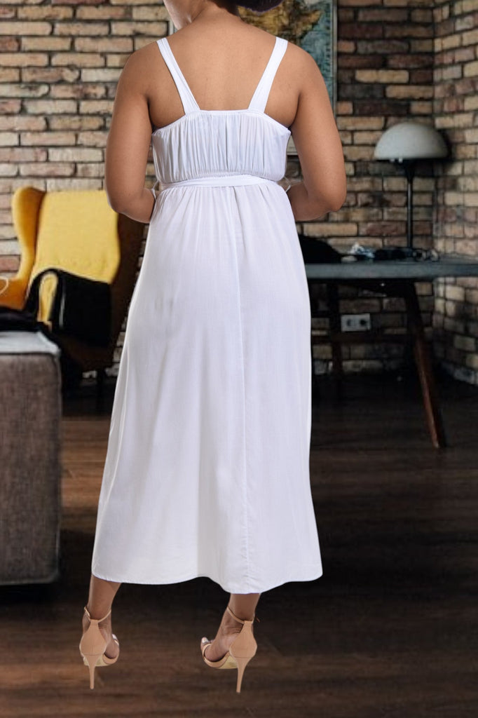 Ladies Midi White Tie Dress - StylePhase SA