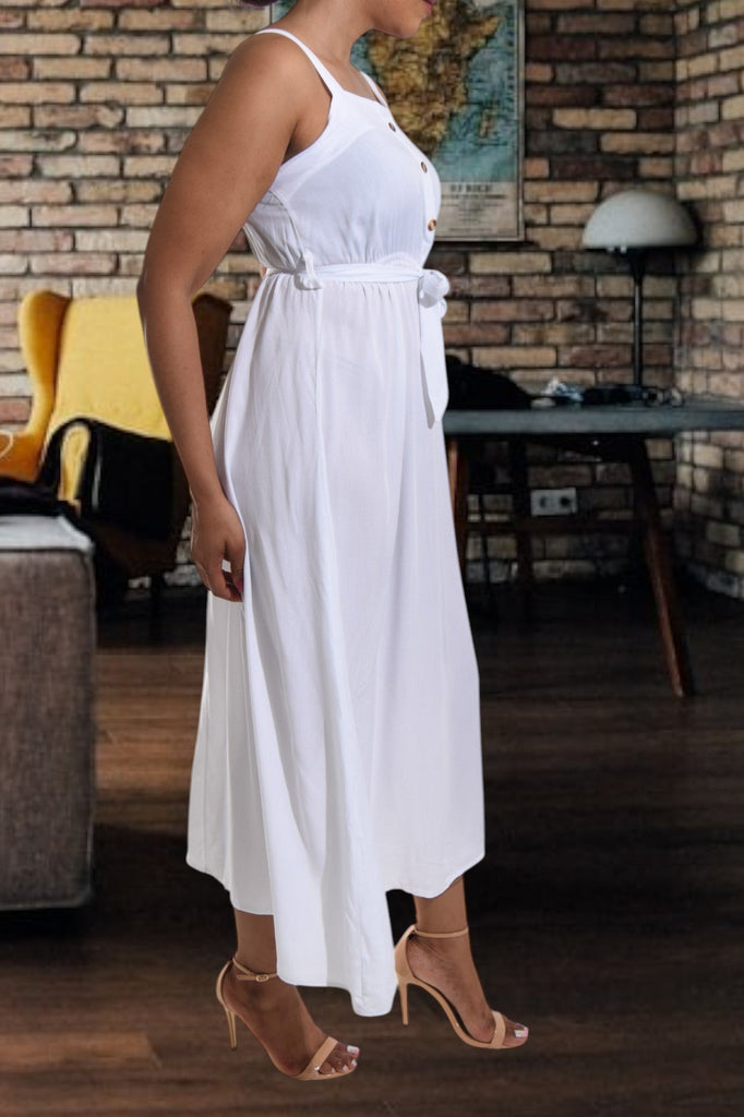 Ladies Midi White Tie Dress - StylePhase SA