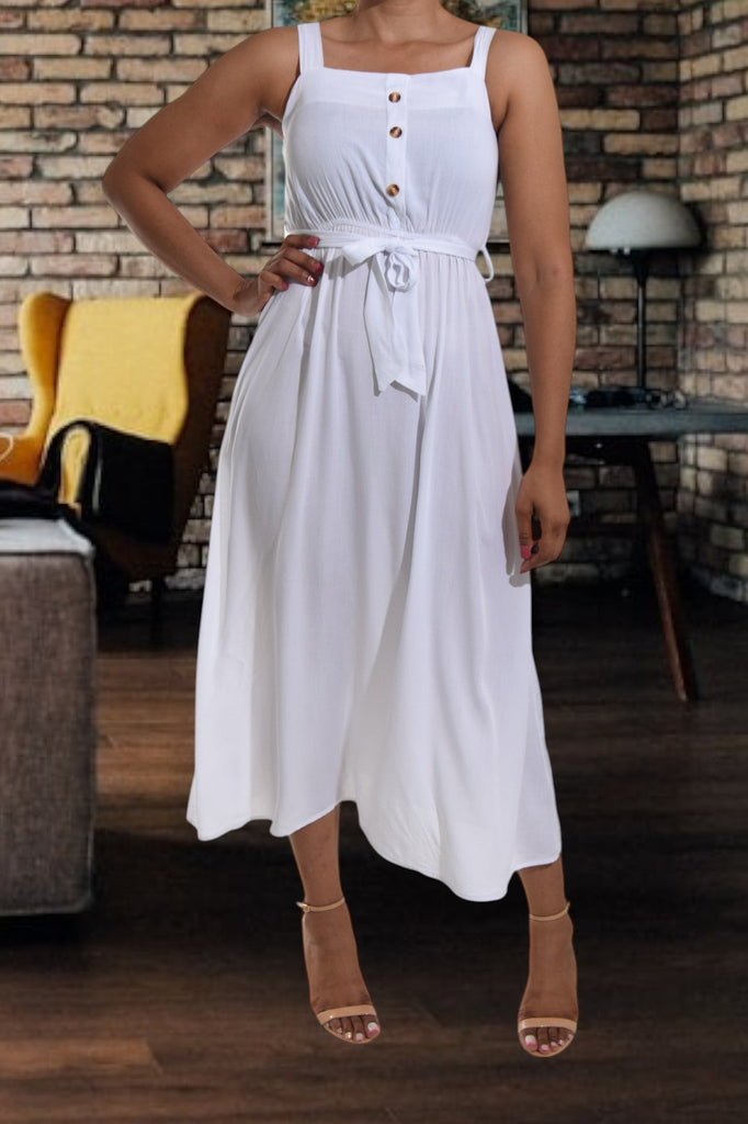 Ladies Midi White Tie Dress - StylePhase SA