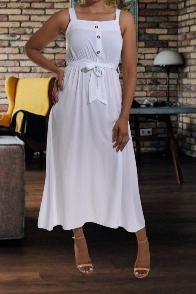 Ladies Midi White Tie Dress - StylePhase SA