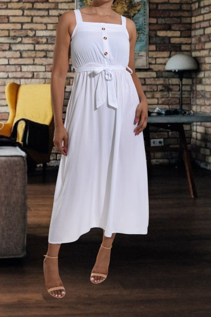 Ladies Midi White Tie Dress - StylePhase SA