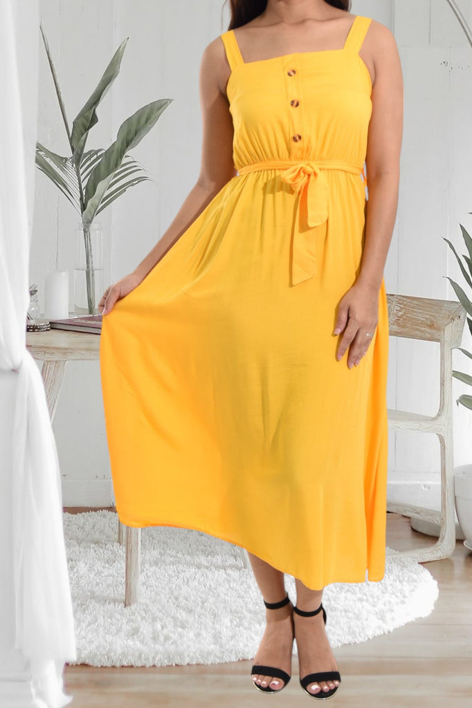 Ladies Midi Yellow Tie Dress - StylePhase SA