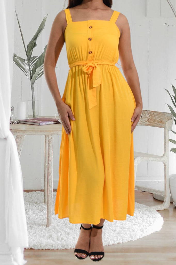 Ladies Midi Yellow Tie Dress - StylePhase SA