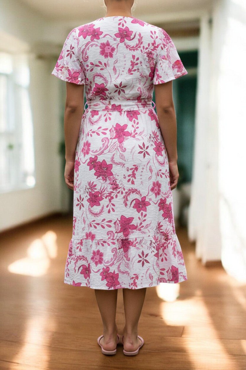 Ladies Mini Floral Wrap Dress - Pink And White - StylePhase SA