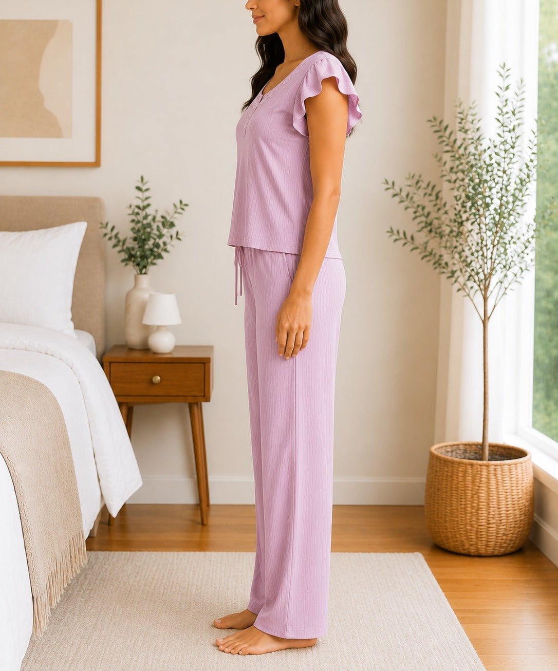 Ladies Mink Flutter Sleeves Knit Pyjama Set - StylePhase SA