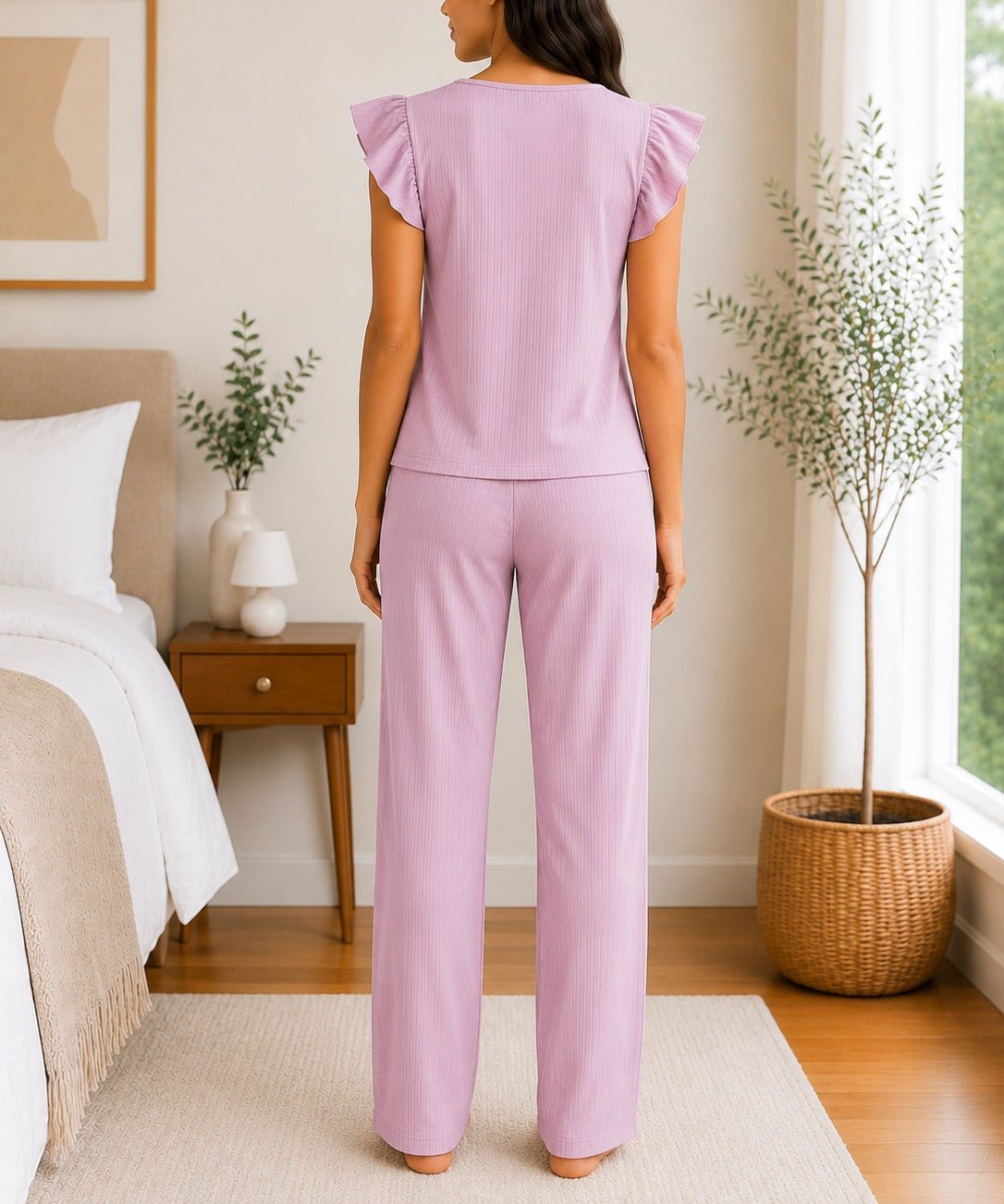 Ladies Mink Flutter Sleeves Knit Pyjama Set - StylePhase SA