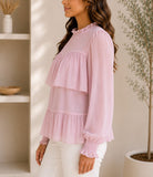 Ladies Mink Mock Neckline Chiffon Layered Blouse - StylePhase SA