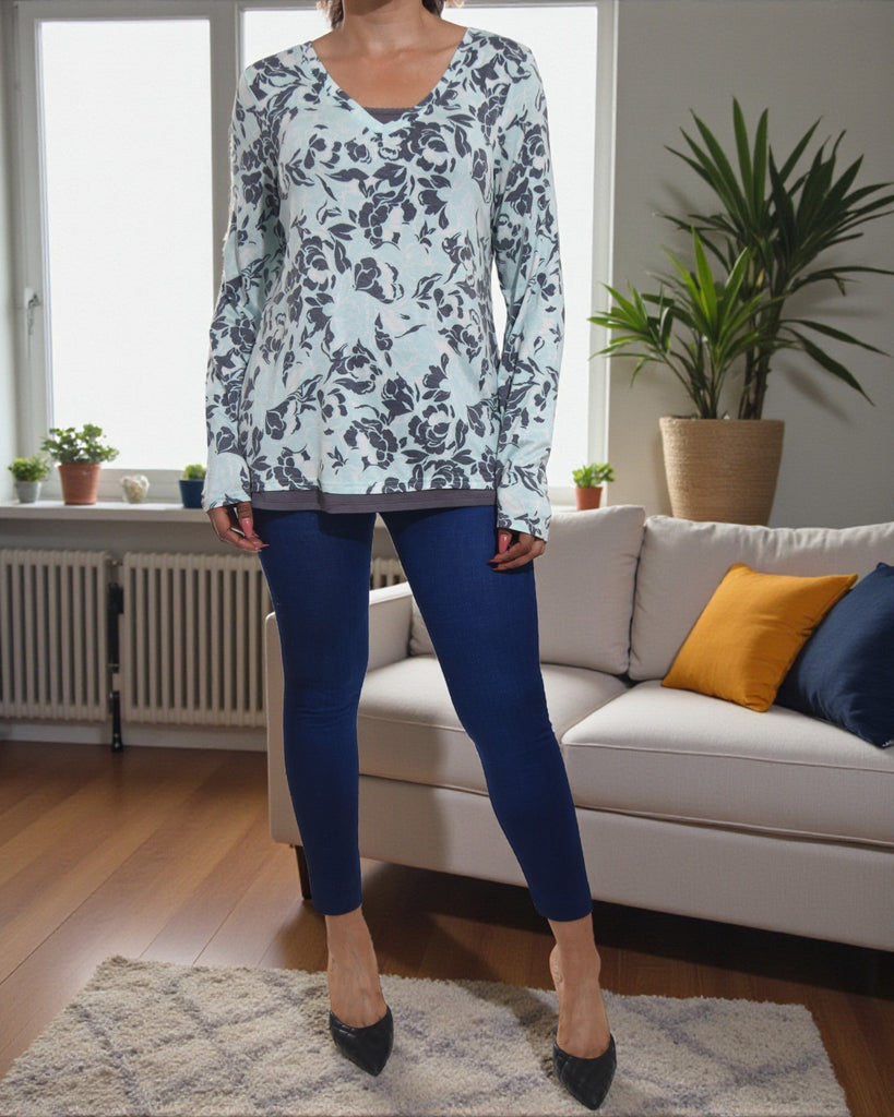 Ladies Mint Floral Long Sleeve Top - StylePhase SA
