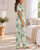 Ladies Mint Printed Satin Pajama Set - StylePhase SA