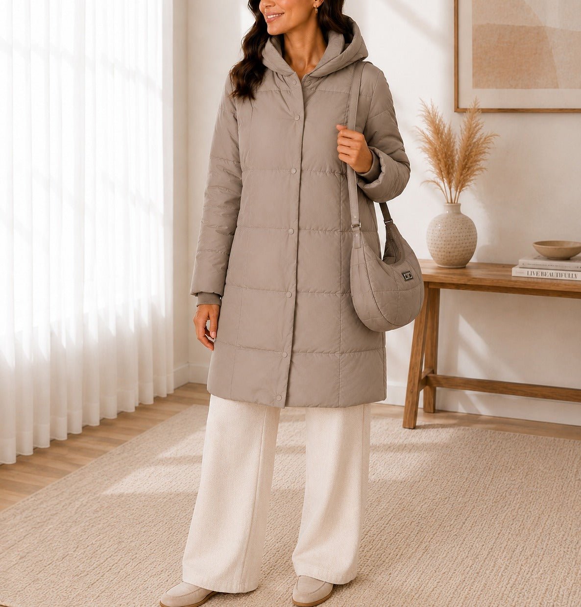 Ladies Mocca Puffer Jacket With Matching Bag - StylePhase SA