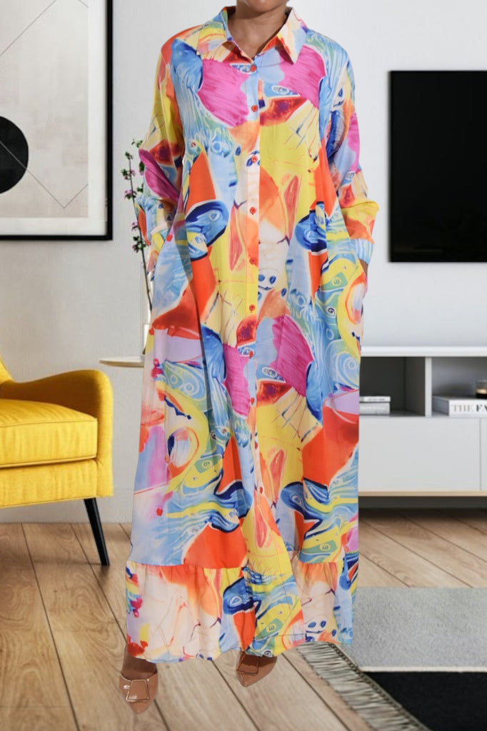 Ladies Multi Color Button Oversized Dress - StylePhase SA