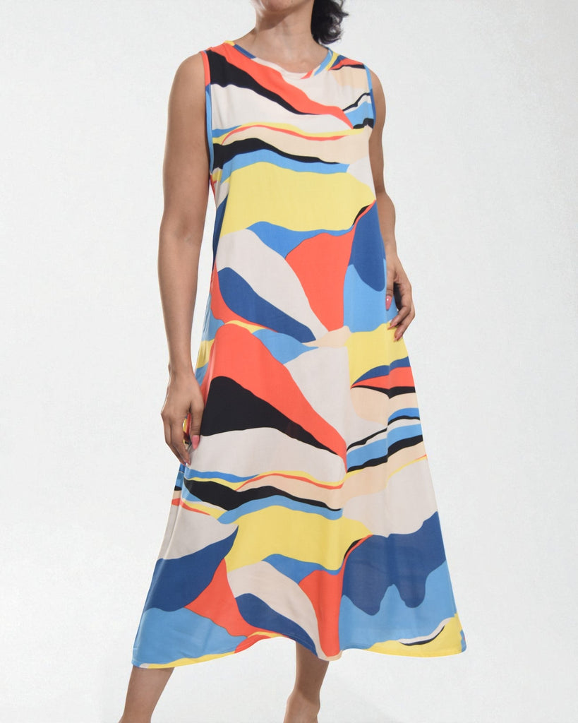 Ladies Multi Color Printed Midi Sleeveless Dress - StylePhase SA