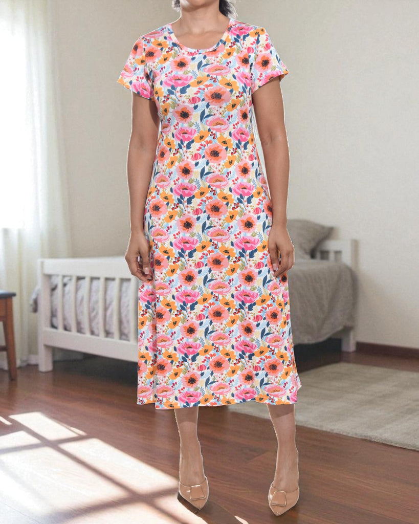 Ladies Multi Colour Floral A Line Midi Dress - StylePhase SA
