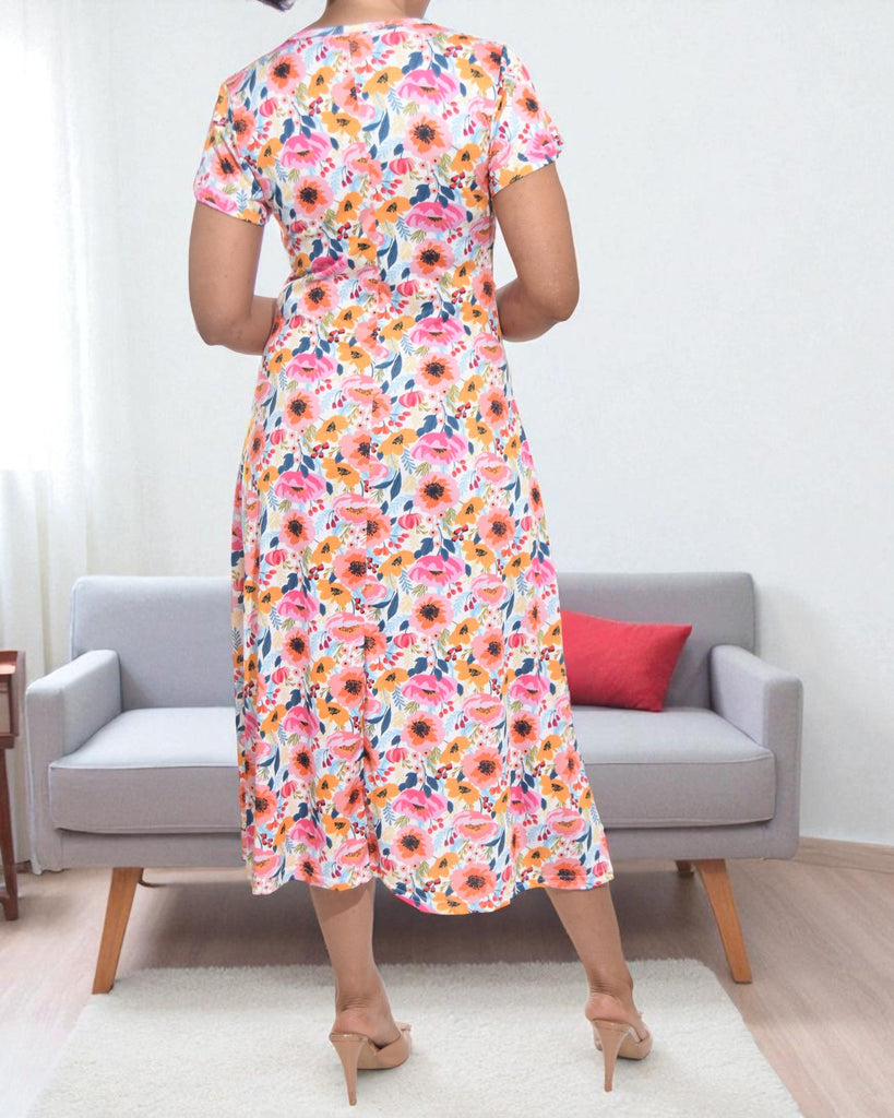 Ladies Multi Colour Floral A Line Midi Dress - StylePhase SA