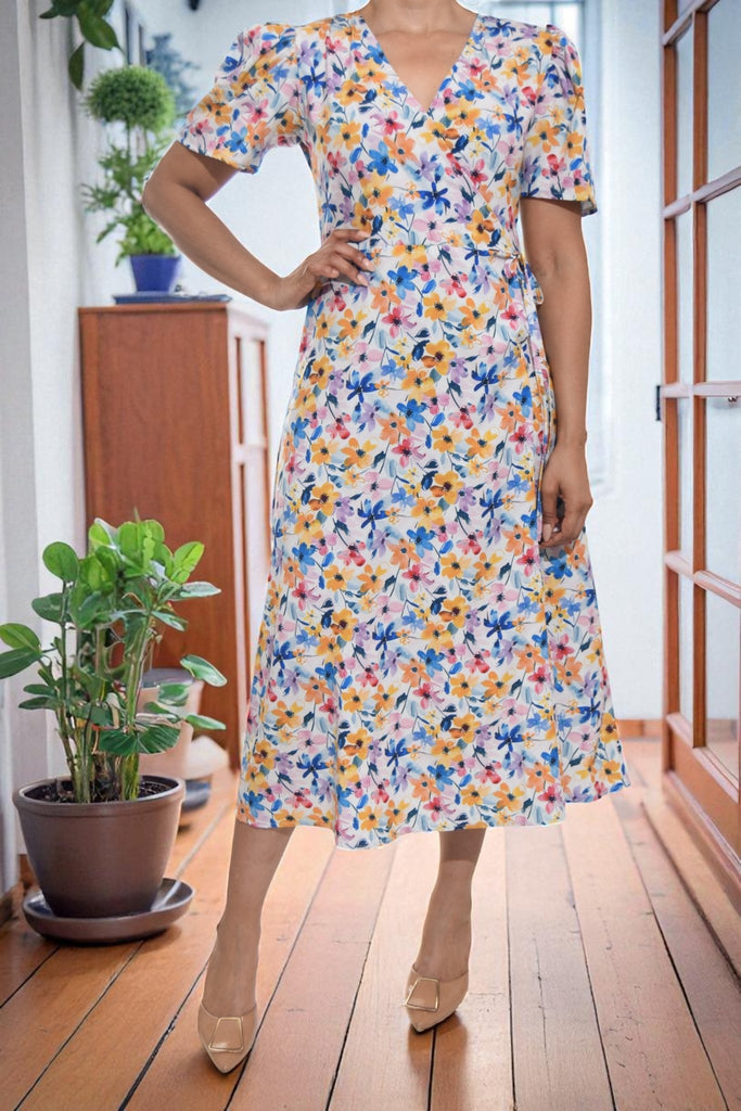 Ladies Multi Colour Flower Wrap Dress - StylePhase SA