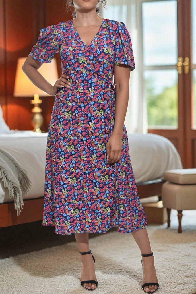 Ladies Multi Colour Flower Wrap Dress - StylePhase SA