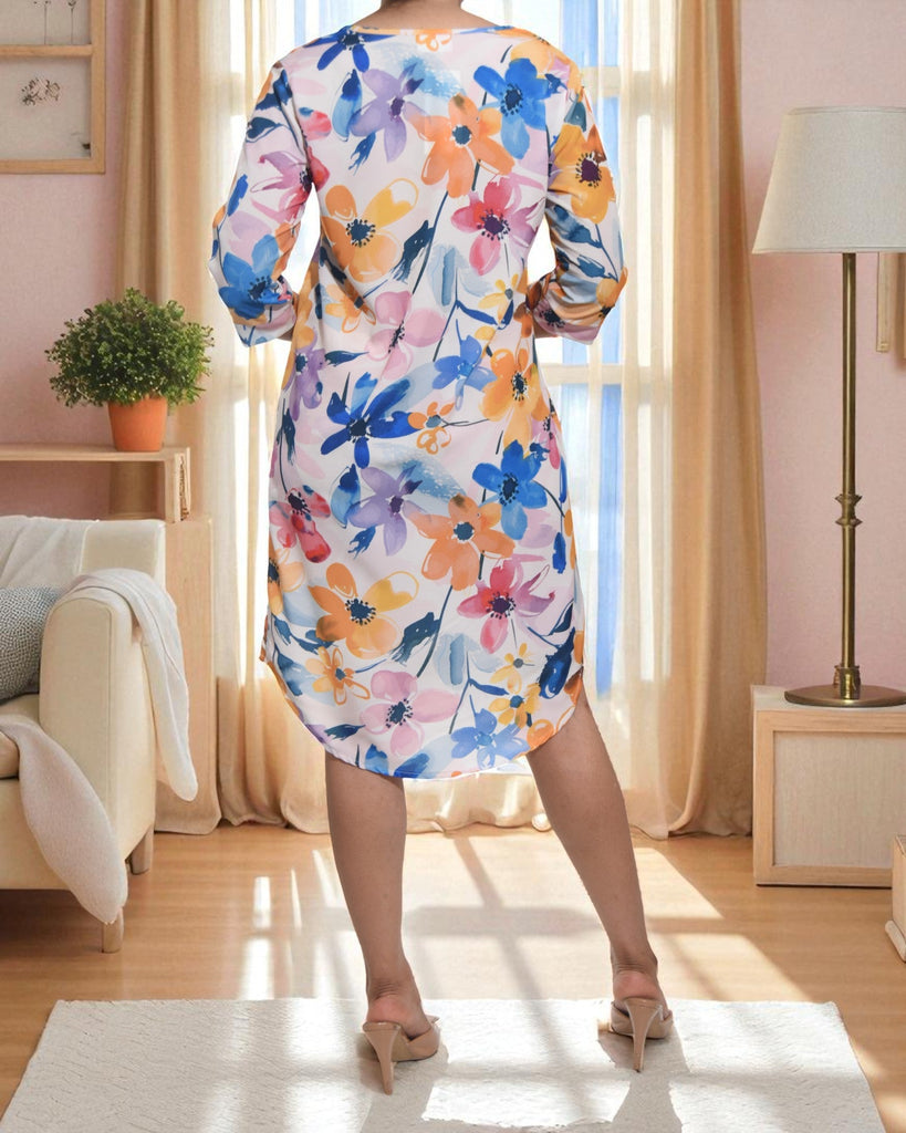 Ladies Multi Floral Tunic 3/4 Sleeve Dress - StylePhase SA
