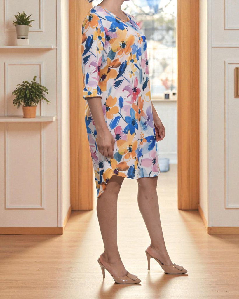 Ladies Multi Floral Tunic 3/4 Sleeve Dress - StylePhase SA