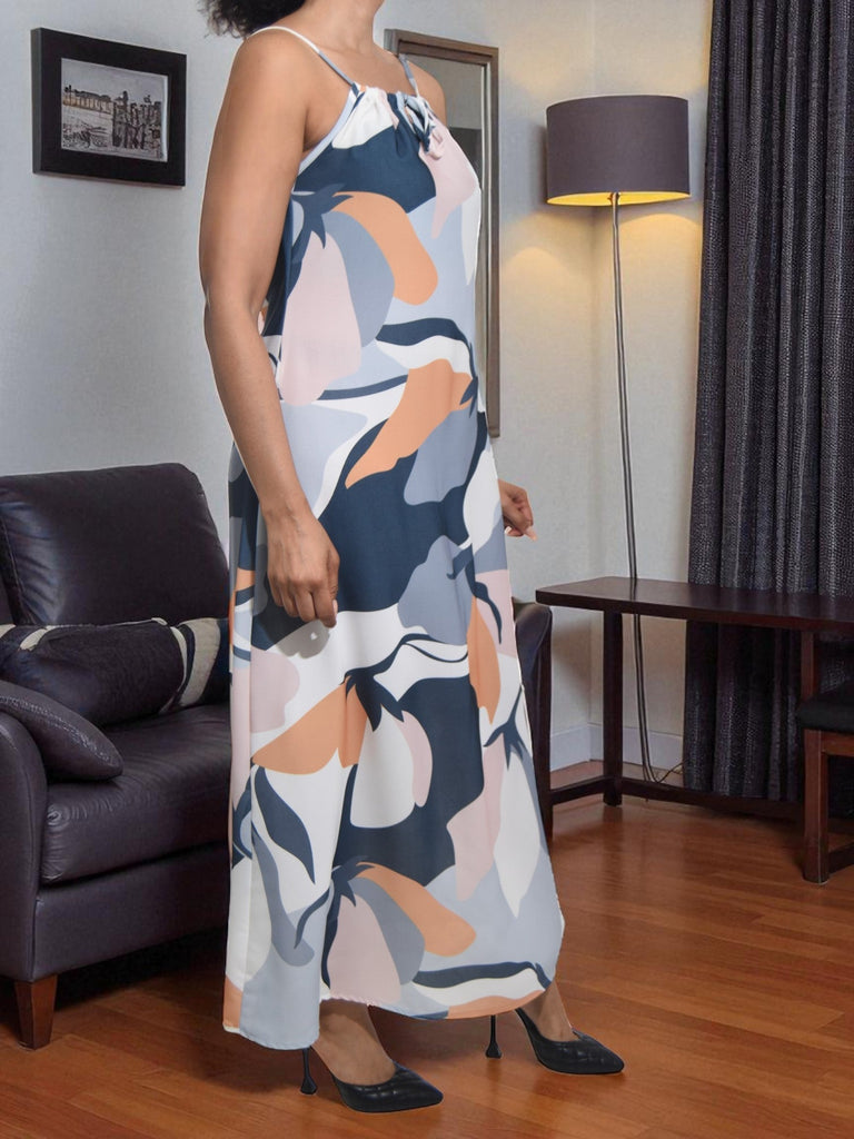 Ladies Multi Printed Tie Front Maxi Dress - StylePhase SA